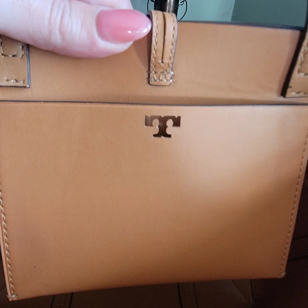Tory Burch Block-T Small Tote Camel Leather Crossbody Bag